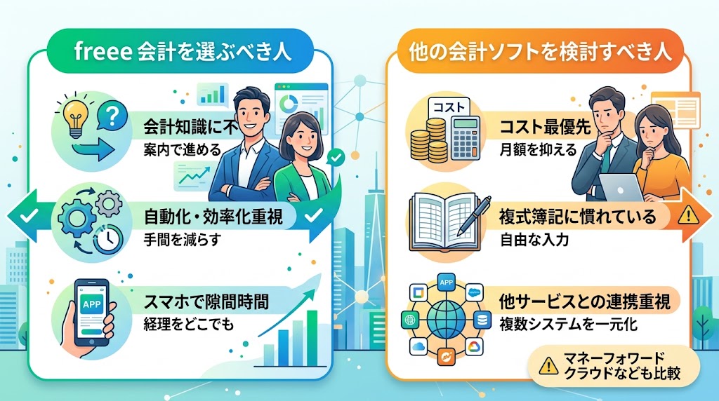 freee会計を選ぶべき人・他の会計ソフトを検討したほうがいい人
