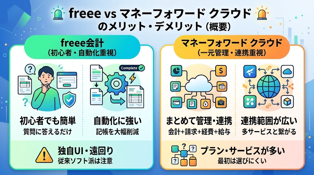 freeeとマネーフォワードのメリット・デメリット