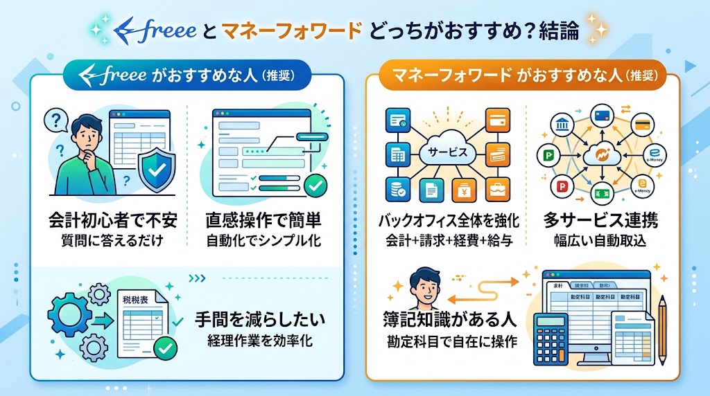 freeeとマネーフォワードはどっちがおすすめ?結論