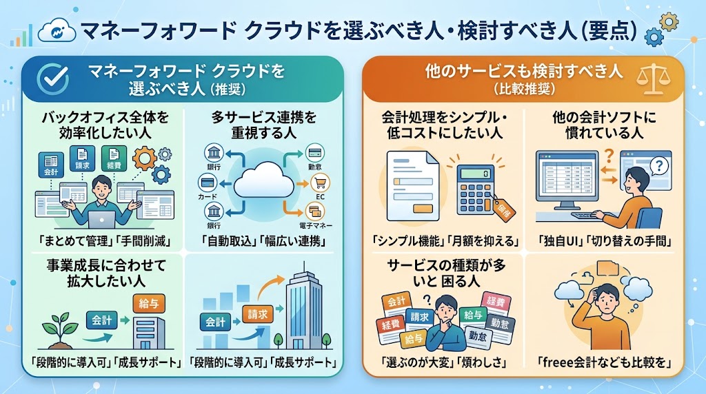マネーフォワード クラウドを選ぶべき人・他のサービスを検討したほうがいい人