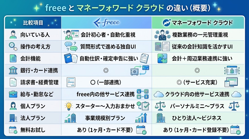 freeeとマネーフォワードの違いを比較
